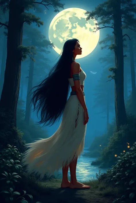 Pocahontas da Disney ,  at night , full moon night