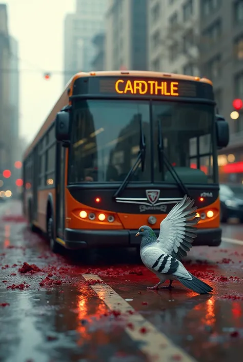 public transport bus hitting pigeon and pigeon bleading
