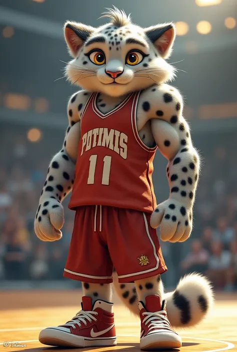 Kung Fu Panda cartoon and TMNT cartoon, furry snow leopard Tai Lung, handsome, perfectly detailed yellow eyes with perfectly detailed pupils, extremely beautiful face, muscular body, gentle look, basketball gear, wears basketball t-shirt, basketball shorts...