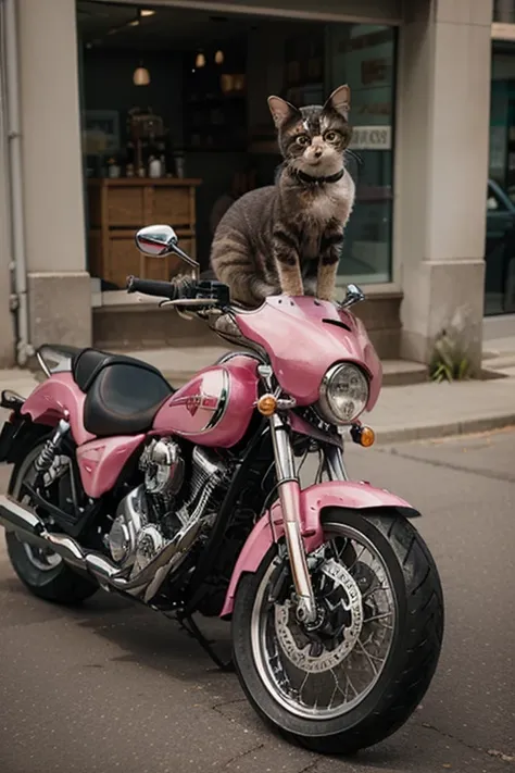 I mean,the actual animal Cat ride an pink motorcycle