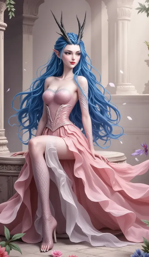 Dragon Girl, unique , blue hair,