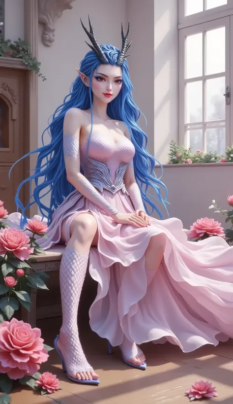 Dragon Girl, unique , blue hair,