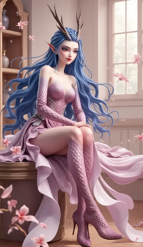 Dragon Girl, Unique , blue hair, She will freeze magic, red eyes,Blue eyelashes,She will freeze magic, red eyes,Blue eyelashes, huge chest , Exposed Boobs , huge chest , huge breasts, reveals breasts, huge chest , huge breasts