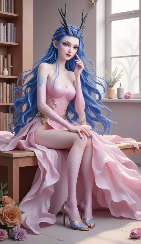 Dragon Girl, Unique , blue hair, She will freeze magic, red eyes,Blue eyelashes,She will freeze magic, red eyes,Blue eyelashes, huge chest , Exposed Boobs , huge chest , huge breasts, reveals breasts, huge chest , huge breasts, huge chest , huge breasts,...