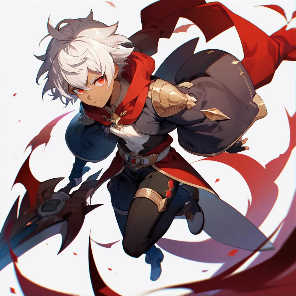 A girl with brown skin and white hair with red eyes. Fantasy mage outfit. White background. Show the full body. Show the full body. Mad expression.