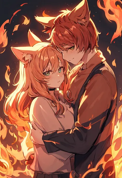 Couple in love, Catgirl, Flame