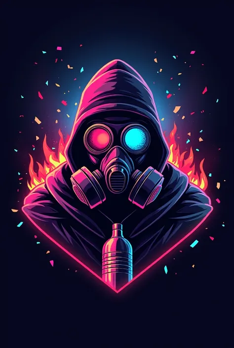 Design a gamer logo for the team, specialized in Rust, a survival shooter. The logo should reflect the team's personality: party-loving, chaotic, and competitive. It should include iconic Rust elements such as gas masks, bonfires, watchtowers, or improvise...