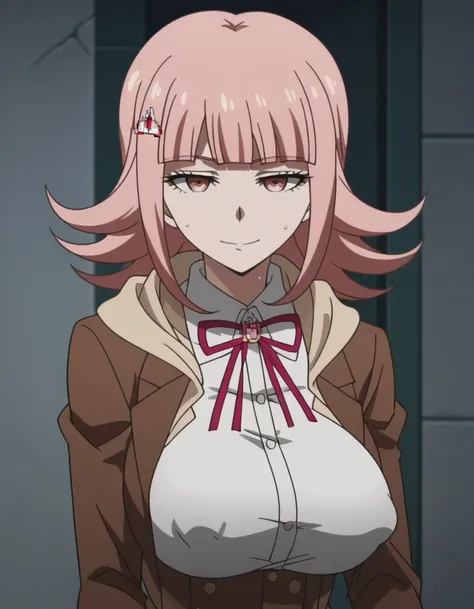 source_anime, anime screencap, source_anime, auratheguillotine, anime screencap, masterpiece, source_anime, shiny skin,, chiaki nanami, blunt bangs, pink hair, hair ornament, medium hair, anime coloring, anime screencap, 1girl,Solo ,, anime,PUFFY nipple,hu...