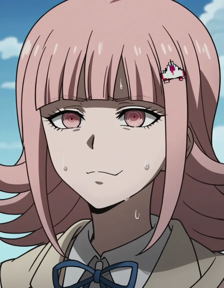 source_anime, anime screencap, source_anime, auratheguillotine, anime screencap, masterpiece, source_anime, shiny skin,, chiaki nanami, blunt bangs, pink hair,pink eyes, hair ornament, medium hair, anime coloring, anime screencap, 1girl,Solo ,, anime,PUFFY...