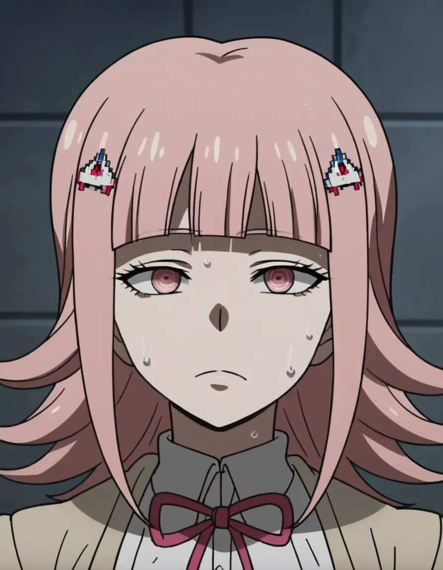 source_anime, anime screencap, source_anime, auratheguillotine, anime screencap, masterpiece, source_anime, shiny skin,, chiaki nanami, blunt bangs, pink hair,pink eyes, hair ornament, medium hair, anime coloring, anime screencap, 1girl,Solo ,, anime,PUFFY...