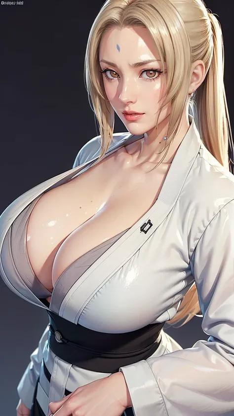 (（（Perfect body,White and tender skin,（（（tsunade, Japanese clothes, sash, jacket，A tea green long jacket with black edges, black belt,  ））），（（（T5un4D3, Light yellow long hair, blue purple mark on forehead, light yellow thin short eyebrows, bright brown pup...