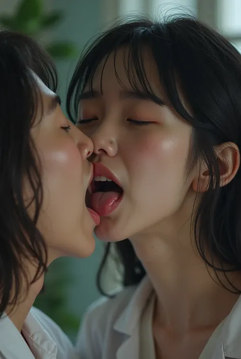 Masterpiece, best quality, extremely detailed, Super Detailed, Super Detailed, hyperrealistic, photorealistic, (1 Japanese girl, 1 japanese oldman ), oldman sucking girl’s tongue, sobbing face, ((wety tongue kiss)), (woman licking girl’s wet tongue), (oldm...