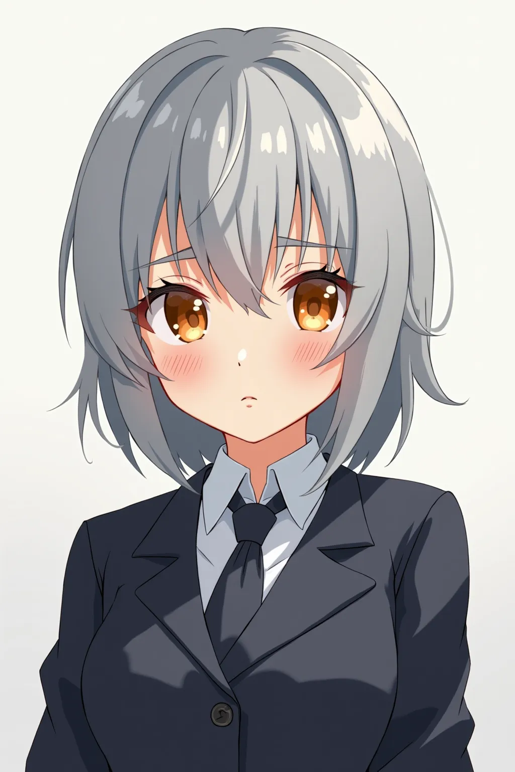 An anime age girl with 、 gray hair and orange eyes、 I'm wearing a uniform