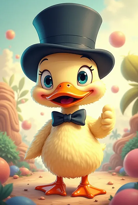 A duck in a top hat/cartoony