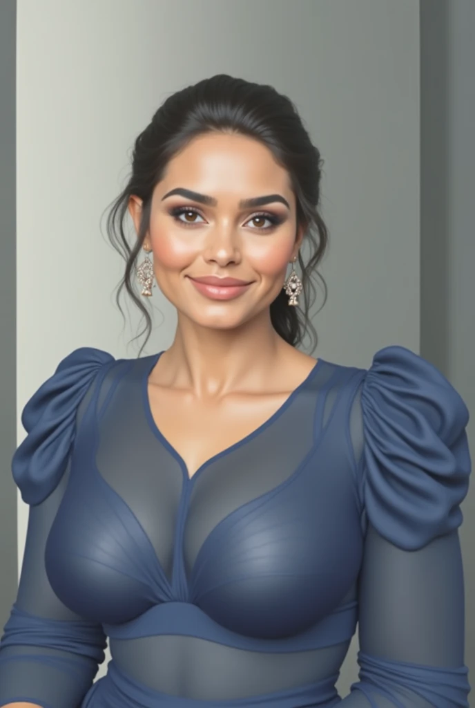 a beautiful curvy indian woman, highly detailed portrait of a woman with a dark blue bra, extremely detailed breasts and nipples, large breasts, voluptuous figure, hyper realistic, 8k, intricate details, chiaroscuro lighting, dramatic lighting, photorealis...