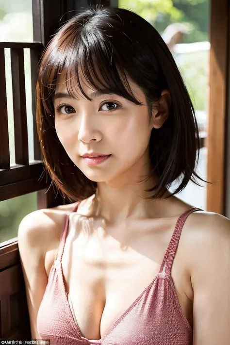  sandwiched between boobs、A 35-year-old Japanese woman with short black hair、The face is Japanese actress Sa々A place to stick a syringe needle into a 