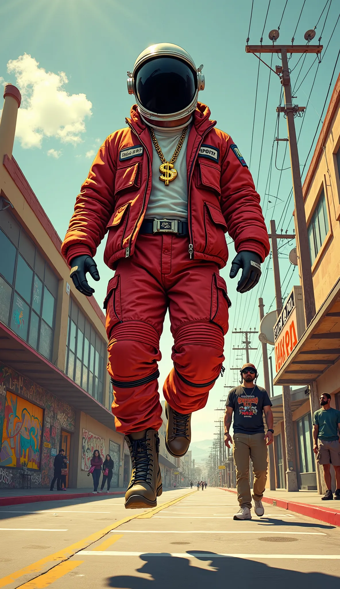 The album cover for "BORN 2 CHILL" by Jaxxon, Prod. by Sonobits presents an extraordinary fusion of cosmic adventure and authentic West Coast swagger. At its center, a fully suited astronaut floats effortlessly in mid-air, defying gravity with an epic powe...