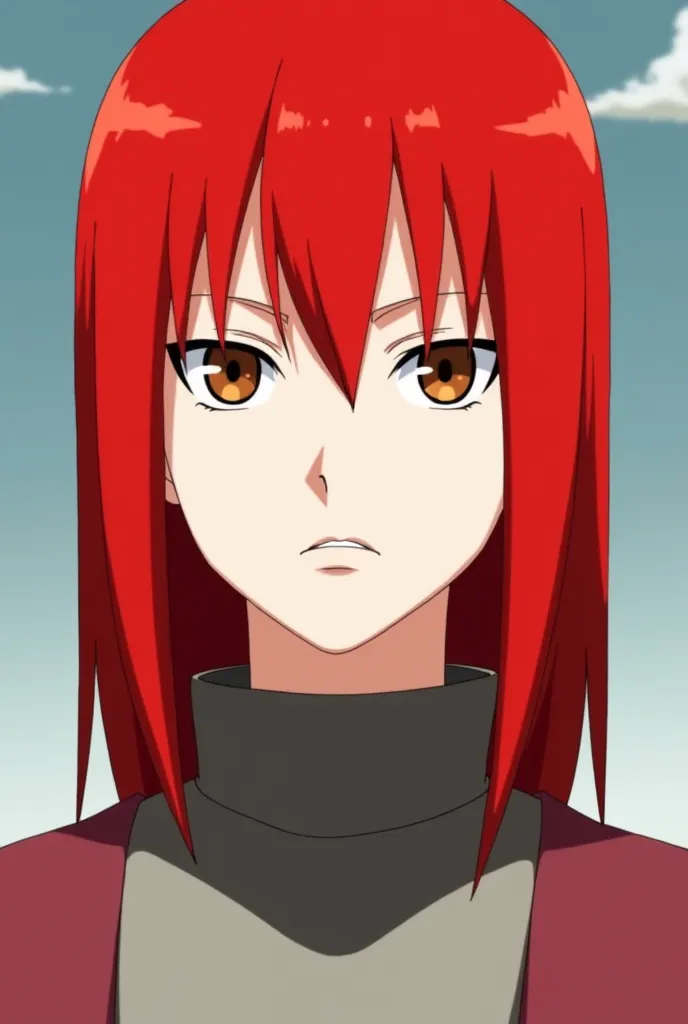  Screenshot of Naruto Shippuden , Pale white skinned woman ,  with brown eyes and red hair  ,  of tall height and medium body