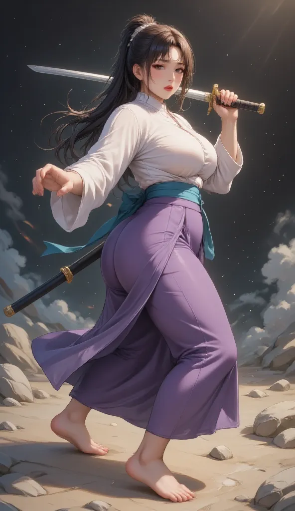 Samurai girl demonstrates Iaido in outer space,  fantastic art ,  super detailed,  Absolute resolution ,  masterpiece