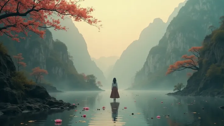 Create 10 unique and emotionally evocative background designsfor a YouTube sad Chinese music video, tailored to current trends for high viewer engagement. Key elements to include:1. Mood: Melancholic and nostalgic, with a serene yet heart-wrenching atmosph...