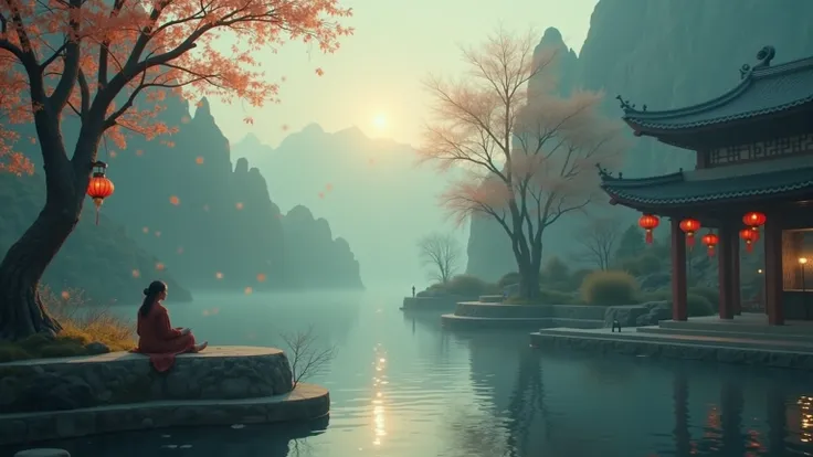 Create 10 unique and emotionally evocative background designsfor a YouTube sad Chinese music video, tailored to current trends for high viewer engagement. Key elements to include:1. Mood: Melancholic and nostalgic, with a serene yet heart-wrenching atmosph...