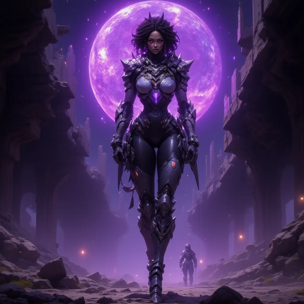 - Main Character, Adult Female "Djibouti", Beautiful, Tall, long legs, short Yellowish Black hair, dreadlocks.

- Wearing a costume ("Full Sexy Armor").
Chest and Thigh Armor are slightly open.
Futuristic Costume Design. Head Accessories.

- Sexy and Athle...