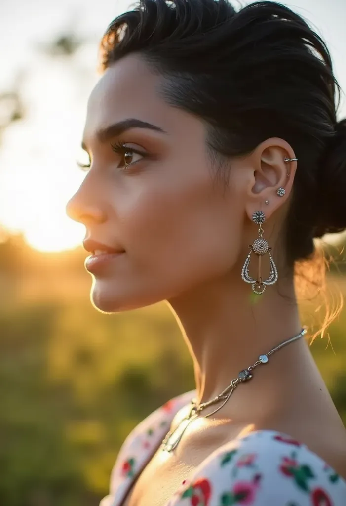 (sharp focus: 1.5), (sharp focus:1.2),  portrait, beautiful woman, ( pretty face:1.1),  detailed eyes,  Succulent lips , (  eye makeup  :1.2), ( sculptural body:1.2), Dressing ( flowery dress :1.2) No (the beach:1.2). (morning sun lighting:1.2),  depth of ...