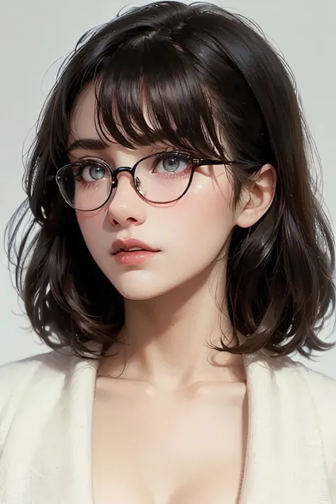 UHD、 Masterpiece、 high quality、(最 high quality:1.1)、( real :1.1)、( Photorealistic:1.5)、 Extremely Beautiful 31-year-old Female Doctor 、 black hair、 perm、 black rimmed glasses、 dark eyes、 Eyes That Make You Feel Strong Will、Thin eyebrows、 dark makeup、Light ...