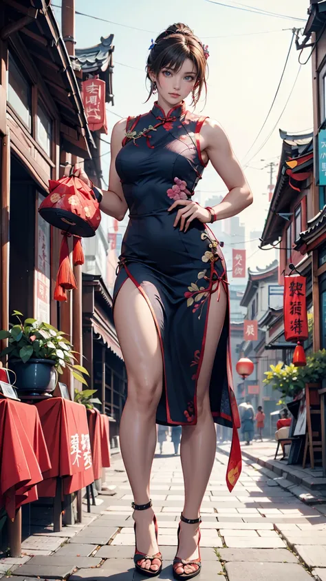  street fighter 、Chunli、 Blue Long-Legged Qipao(cheongsam)、Beijing's Historic District 