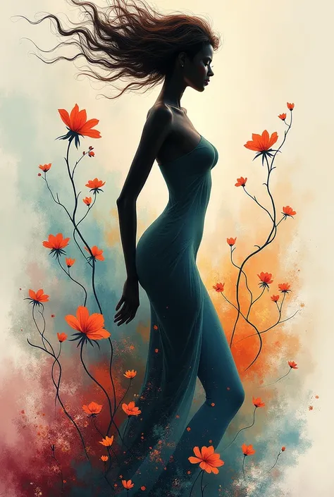 An artistic representation of a woman’s silhouette with abstract elements symbolizing growth, confidence, and natural curves.