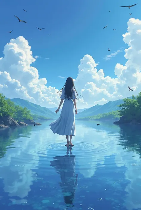 anime girl in a long dress walking on a body of water, 4k Anime Wallpaper,  Anime Art Wallpaper 8k , Anime Wallpaper 4 k, Anime Wallpaper 4k,  Anime Art Wallpaper 4K,  anime art wallpaper 4k , 4k Manga Wallpaper ,  Anime Landscape Wallpaper ,  beautiful fa...