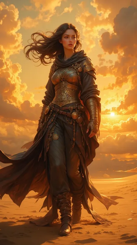  in the unrepentant gaze of the sun ， She strolls the golden-hued beach 。 adorned with symbolic steel and eternal Fire ，Brave Warrior ， Her essence is undamaged 。 Breeze a gentle understatement ， The desert may burn ， Yet she refuses to return 。 the noble ...