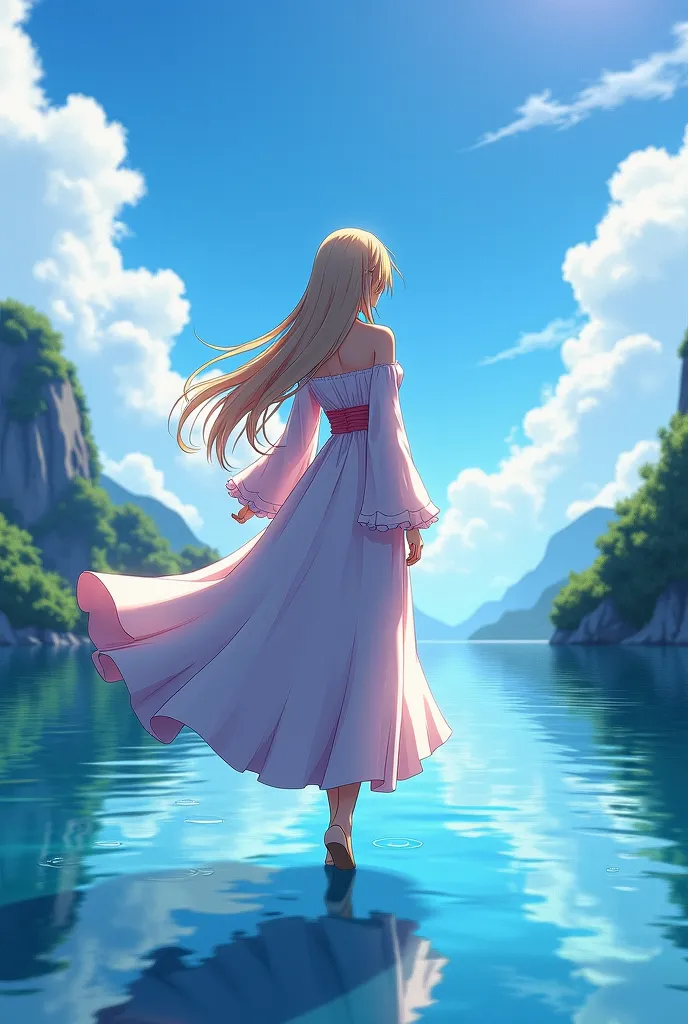 anime girl in a long dress walking on a body of water,   concept art of a female large breasted statue ,  pixiv contest winner,  Fantasy Art , 4k anime wallpaper,  Anime Art Wallpaper 8k ,  anime wallpaper 4k , anime wallpaper 4k,  Anime Art Wallpaper 4K, ...