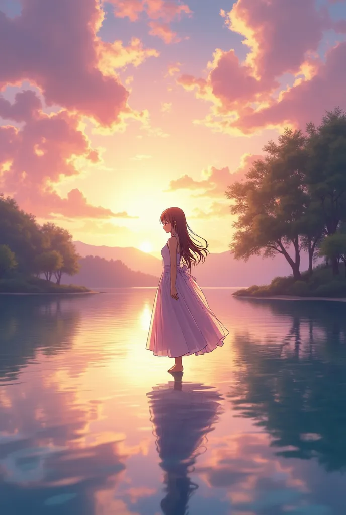 anime girl in a long dress walking on a body of water, 4k Anime Wallpaper,  Anime Art Wallpaper 8k , Anime Wallpaper 4 k, Anime Wallpaper 4k,  Anime Art Wallpaper 4K,  anime art wallpaper 4k , 4k Manga Wallpaper ,  Anime Landscape Wallpaper ,  beautiful fa...