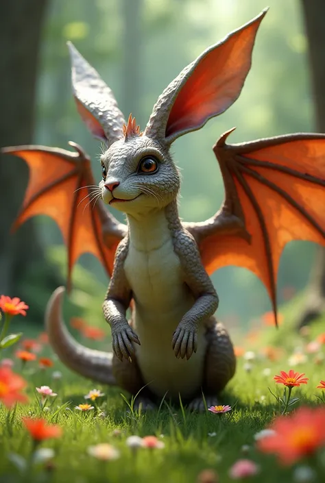 Create a rabbit that has a dragon face and wings