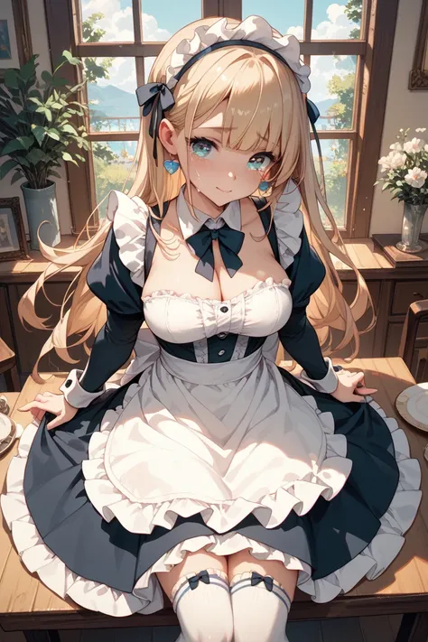 Maid　 cute　 girls on the left　 frill socks　 miniskirt　 back stretch　 looks good　Half crying　Big Breasts