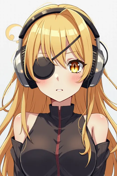  eye patch, Anime picture of her wearing headphones and a blond 