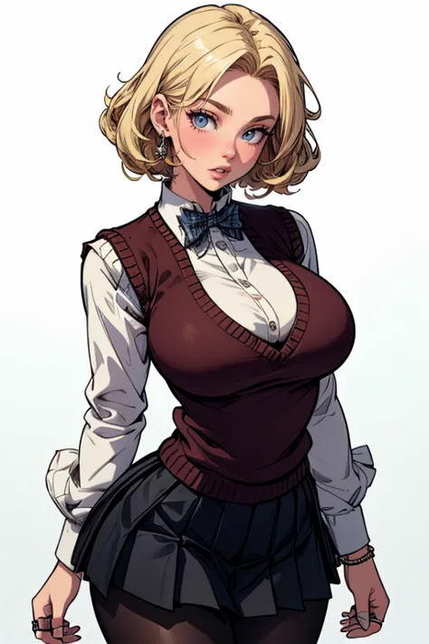 (cowboy shot: 1.5), (white background, simple background: 1.5), (masterpiece:1.5), (big breasts: 1.5), (1 girl: 1.5), young woman, (Beautiful Girl:1.5), (extremely detailed and delicate anime face and eyes:1.5), whole body, (natural light, HDR, extremely d...