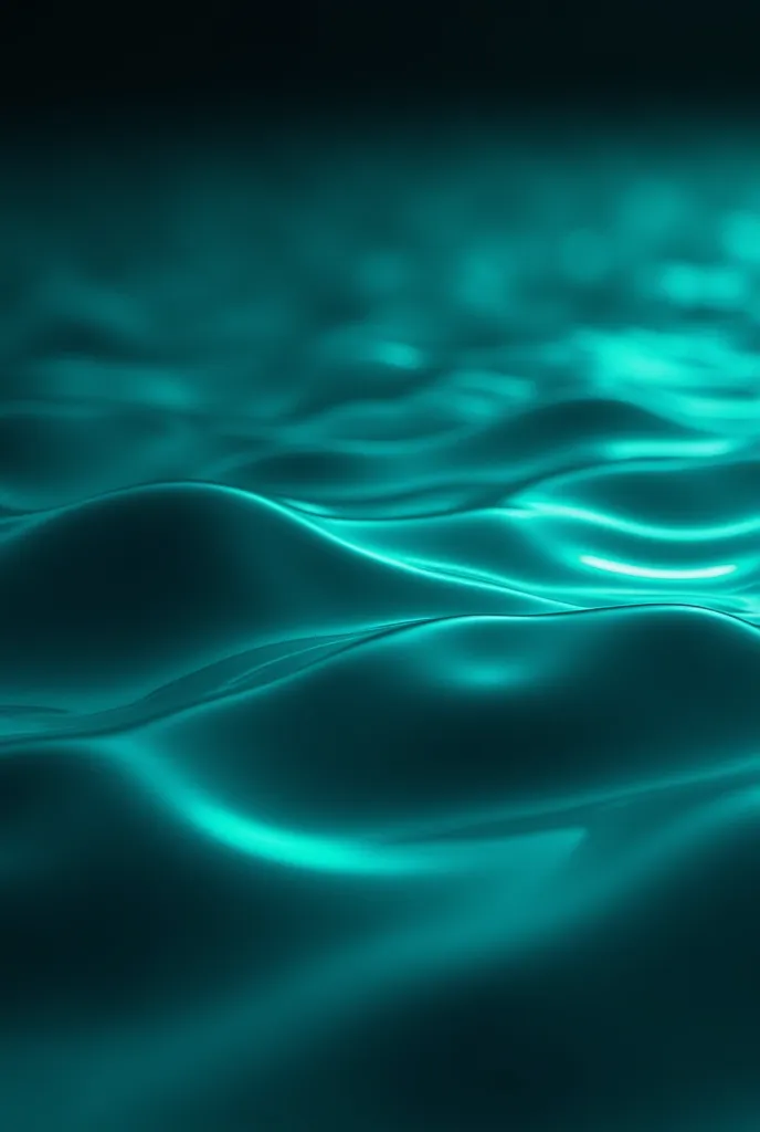 A futuristic and dynamic background featuring glowing teal water ripples with a smooth, flowing texture. The waves should have a soft luminescence, creating a sense of movement and energy. The color palette should be a mix of deep teal and black, with subt...