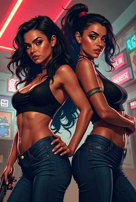 2 femmes,  Poster showing Lorene and Ava, Affiche de style GTA, fast food