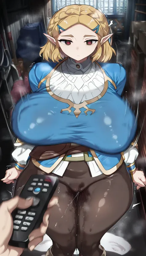 ((orgasm, female_orgasm)),@_@,1girl, ((the_legend_of_zelda:_breath_of_the_wild, princess_zelda)),long_hair, Huge breasts,Huge buttocks,((dark)), Huge breasts,mind control, empty eyes,((closed_mouth, motion lines, motion blur, trembling, red pupils,standing...