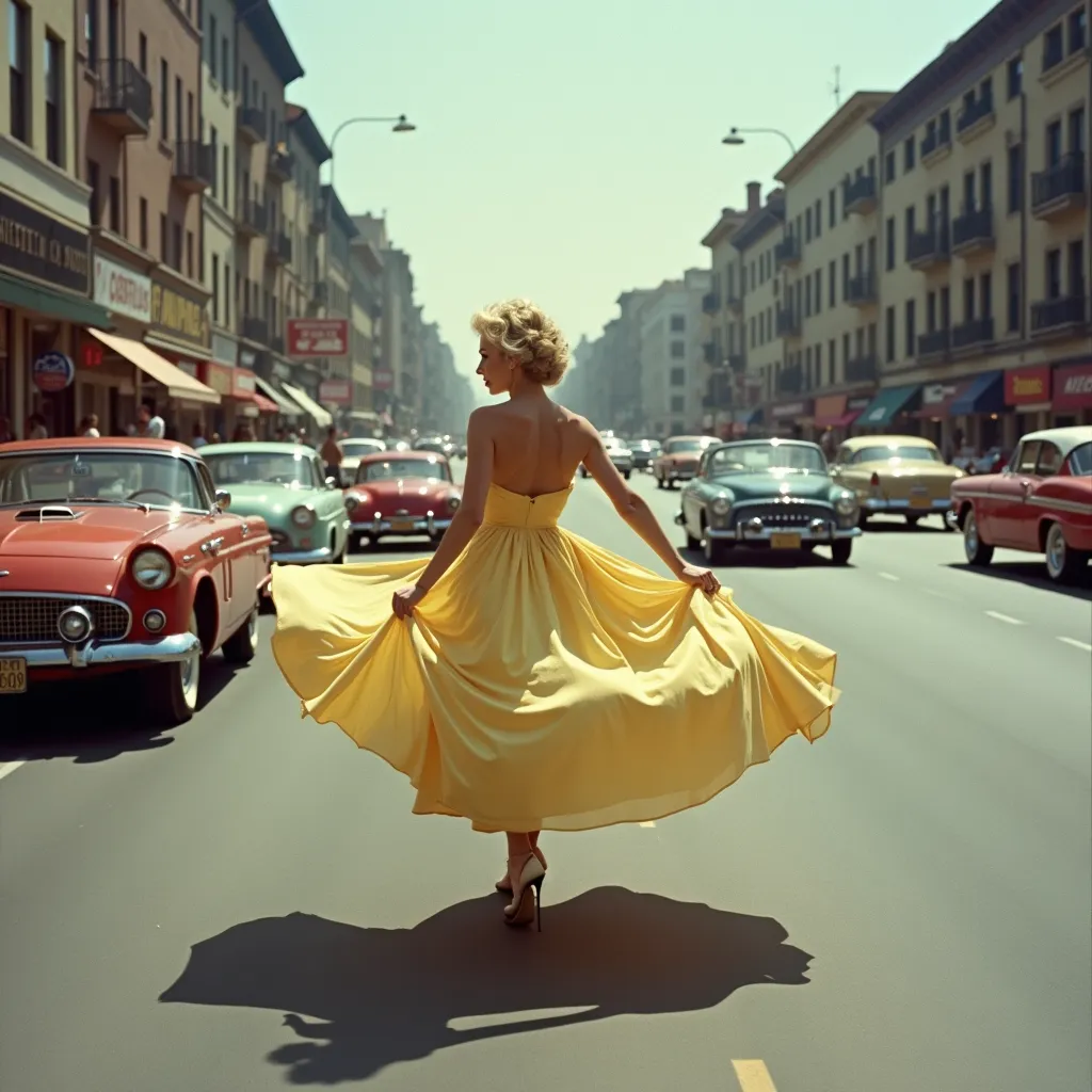 Vintage sports cars on city streets, the wind was strong with cars crossing by, that I had to grab my skirt so it wouldn’t get blown up. the scene is like a Marilyn Monroe movie.