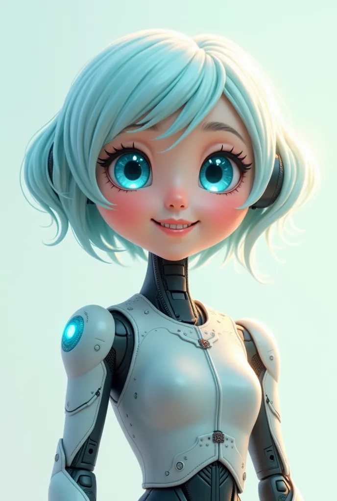 Cute android girl, smiling,blue eyes