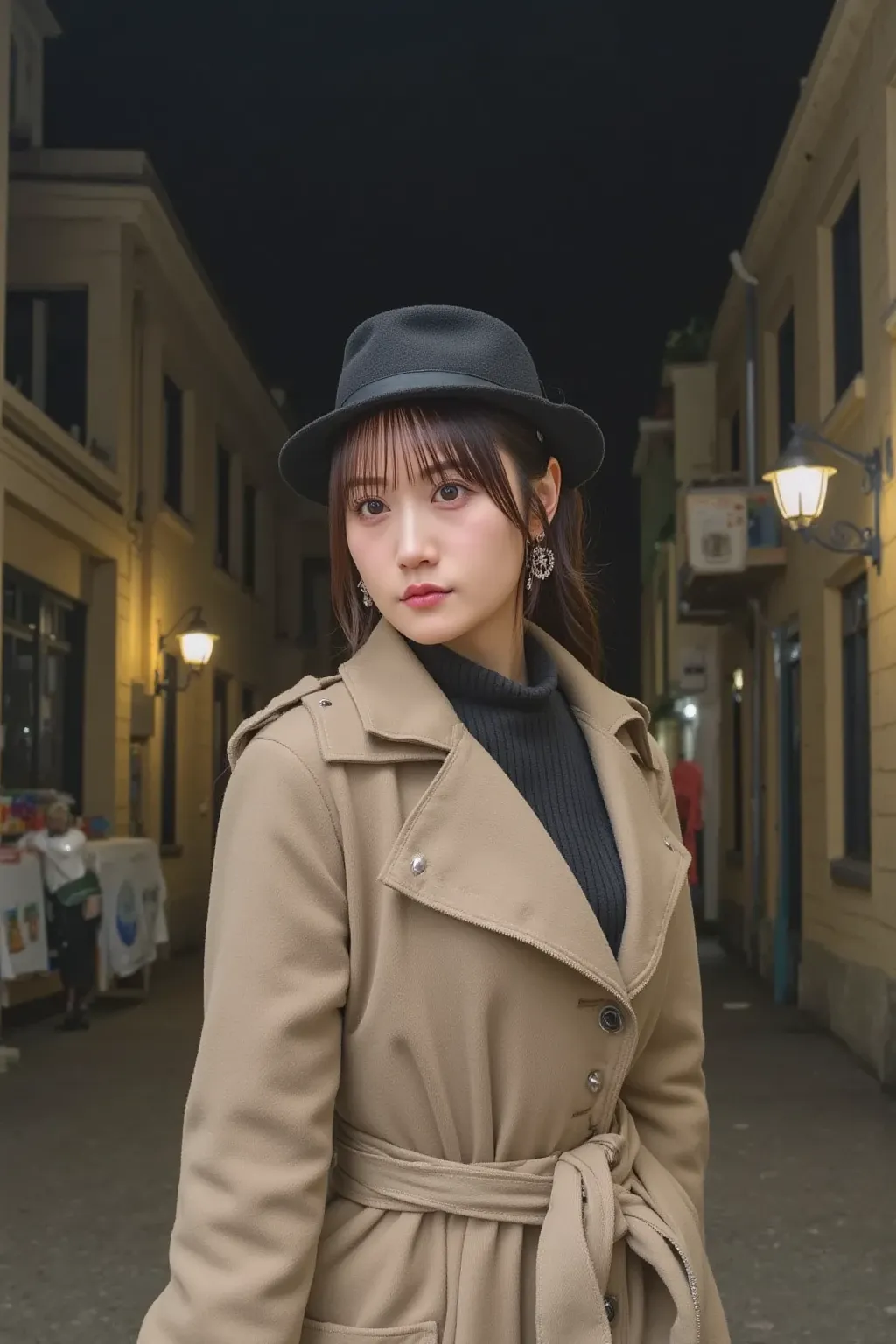 {
  "prompt": "A female protagonist from a detective story, standing on a street corner in a classic noir style. She is dressed in a stylish trench coat and a fedora, with a confident yet thoughtful expression. Her hair is styled elegantly, and she holds a...