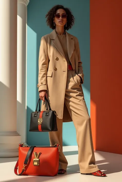 A model wearing clothes of velora and holding bags of velora brand and its a post for instagram ( please make sure the brand name show prominent) 