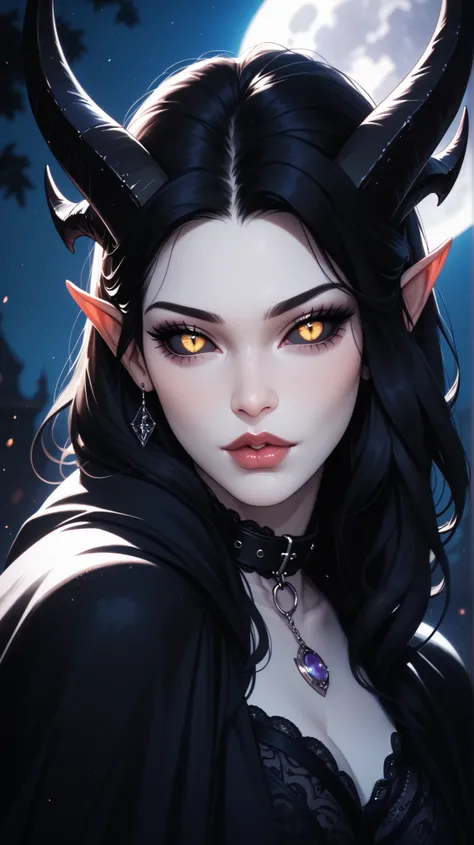 score_9, score_8_ upwards, score_7_ upwards, score_6_ upwards, score_5_ upwards, ((( beautiful , high quality))), looks towards , portrait, score_9, score_8_ upwards, score_7_ upwards, black sclera , slit p upwardsils, A tiefling, spider eyes , yello...