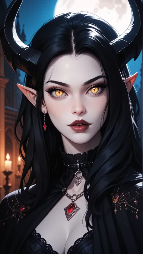 score_9, score_8_ upwards, score_7_ upwards, score_6_ upwards, score_5_ upwards, ((( beautiful , high quality))), looks towards , portrait, score_9, score_8_ upwards, score_7_ upwards, black sclera , slit p upwardsils, A tiefling, spider eyes , yello...