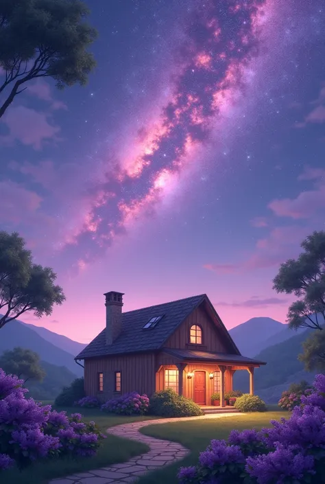 A simple home underneath the lilac galaxy 