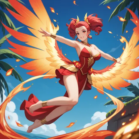 
Flamelle is a breathtaking fusion of human and phoenix, an existence beyond even the most mythical legends. In her humanoid form, she retains the fiery beauty of her avian heritage—brilliant red and gold feathers sprout from her back, forming elegant wing...