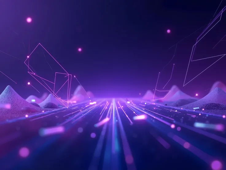 C4D,poster,Luminescence, surreal scene, simple technology background,Blue Purple,Cyberspace,line